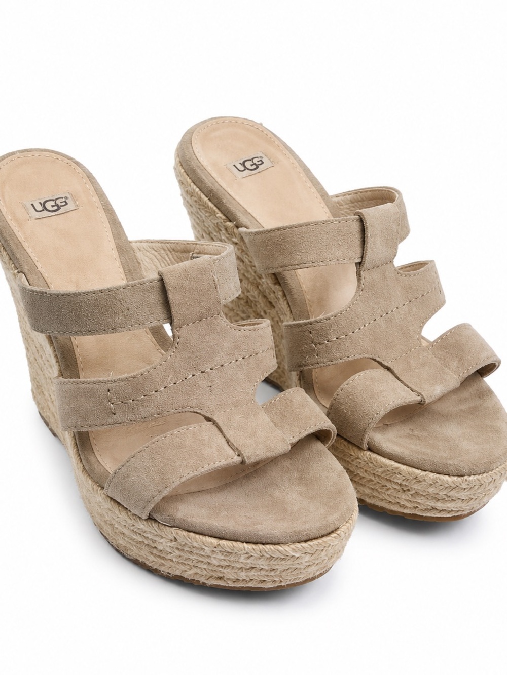 UGG Beige Suede Tawnie Espadrille Wedge Heels Women’s Size 7.5